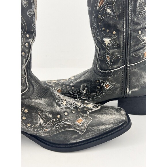 Laredo Womens Grey Black Silver Cross Inlay Details 52030 Western Boots Size 7.5 - Picture 12 of 15